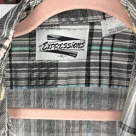 VTG Expressions XL Men's Colorful Pastel Plaid Aztec Print Button Up Shirt - Picture 9 of 10